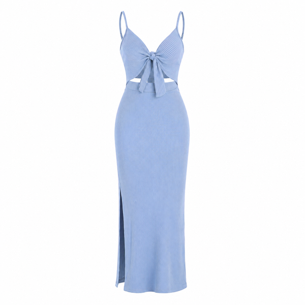 Langes Feinstrickkleid mit Trägern – Rückenfrei