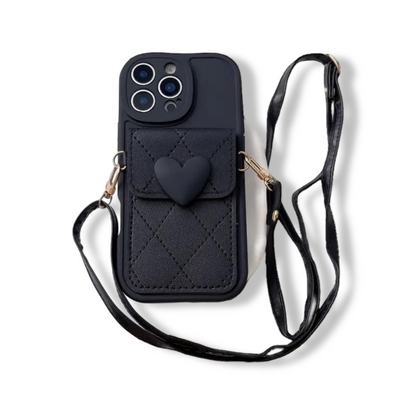 Cute Heart Lanyard Crossbody Necklace Strap Card Holder Phone Case for IPhone 17 Air 16 15 14 Plus 13 12 11 Pro Max X XR Cover