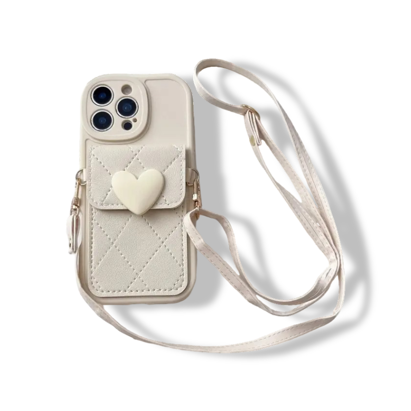 Cute Heart Lanyard Crossbody Necklace Strap Card Holder Phone Case for IPhone 17 Air 16 15 14 Plus 13 12 11 Pro Max X XR Cover