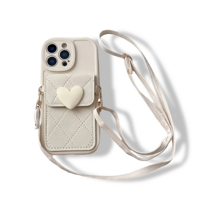 Cute Heart Lanyard Crossbody Necklace Strap Card Holder Phone Case for IPhone 17 Air 16 15 14 Plus 13 12 11 Pro Max X XR Cover