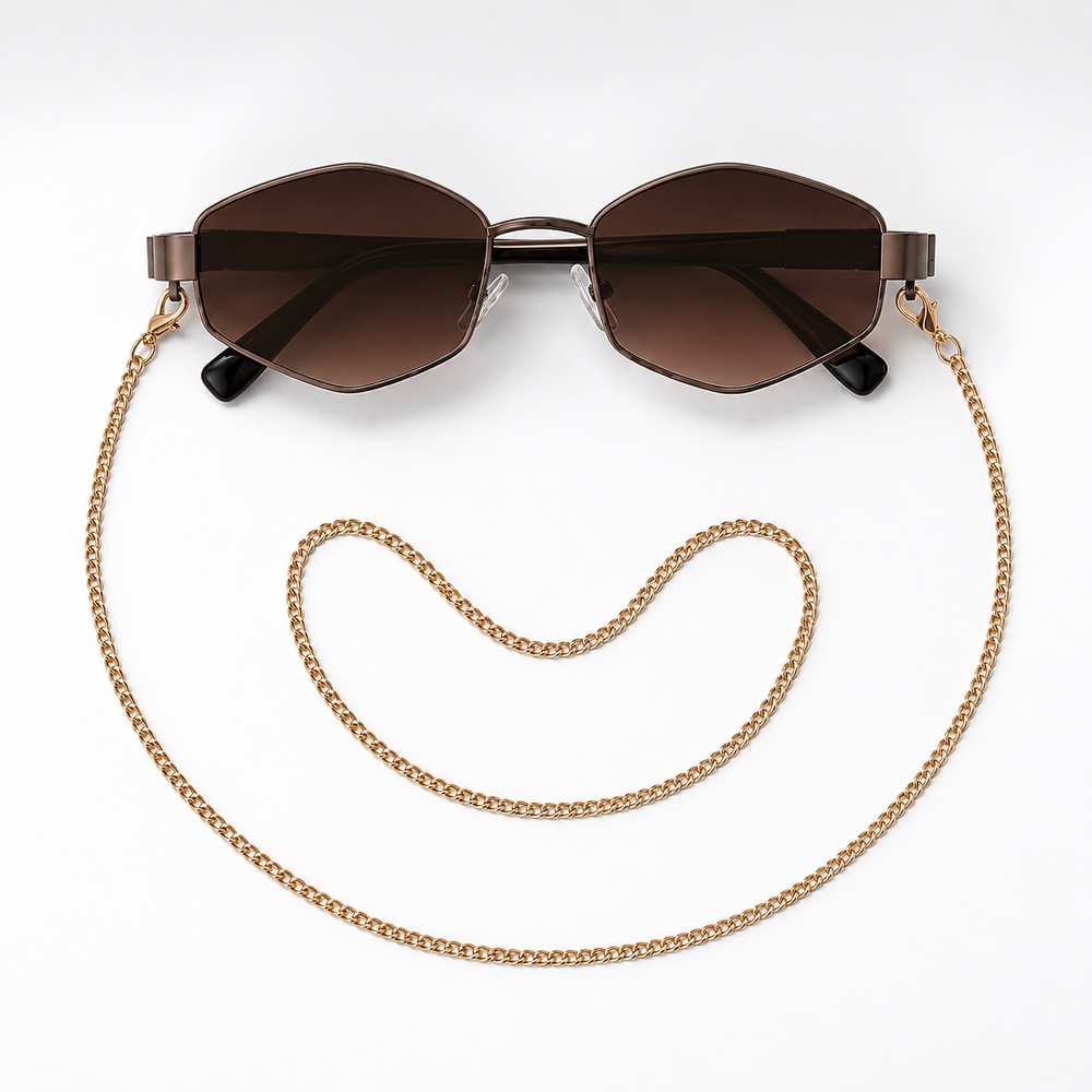 Hexagon-Sonnenbrille mit Kette – Damen UV400
