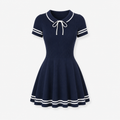Ripp-Minikleid mit Bubikragen & Schleife – Gestreift