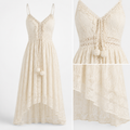 Langes Spitzenkleid mit Trägern – Apricot