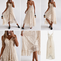 Langes Spitzenkleid mit Trägern – Apricot
