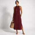 Boho Spitzenkleid mit Zipfelsaum – Rot & Grün