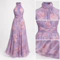 Blumen-Maxikleid mit Neckholder – Chiffon, Violett