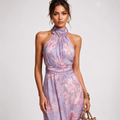 Blumen-Maxikleid mit Neckholder – Chiffon, Violett
