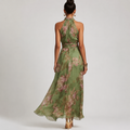 Blumen-Maxikleid mit Neckholder – Chiffon, Grün