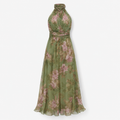 Blumen-Maxikleid mit Neckholder – Chiffon, Grün