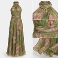 Blumen-Maxikleid mit Neckholder – Chiffon, Grün