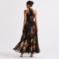 Blumen-Maxikleid mit Neckholder – Chiffon, Grün