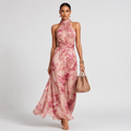 Blumen-Maxikleid mit Neckholder – Chiffon, Violett