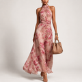 Blumen-Maxikleid mit Neckholder – Chiffon, Violett