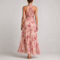 Blumen-Maxikleid mit Neckholder – Chiffon, Violett