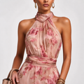 Blumen-Maxikleid mit Neckholder – Chiffon, Violett