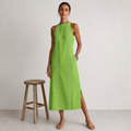 Boho Spitzenkleid mit Zipfelsaum – Rot & Grün