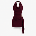 Rückenfreies Strickkleid mit V-Ausschnitt – Bordeaux & Café