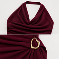 Rückenfreies Strickkleid mit V-Ausschnitt – Bordeaux & Café