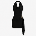 Rückenfreies Strickkleid mit V-Ausschnitt – Schwarz