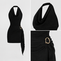 Rückenfreies Strickkleid mit V-Ausschnitt – Schwarz