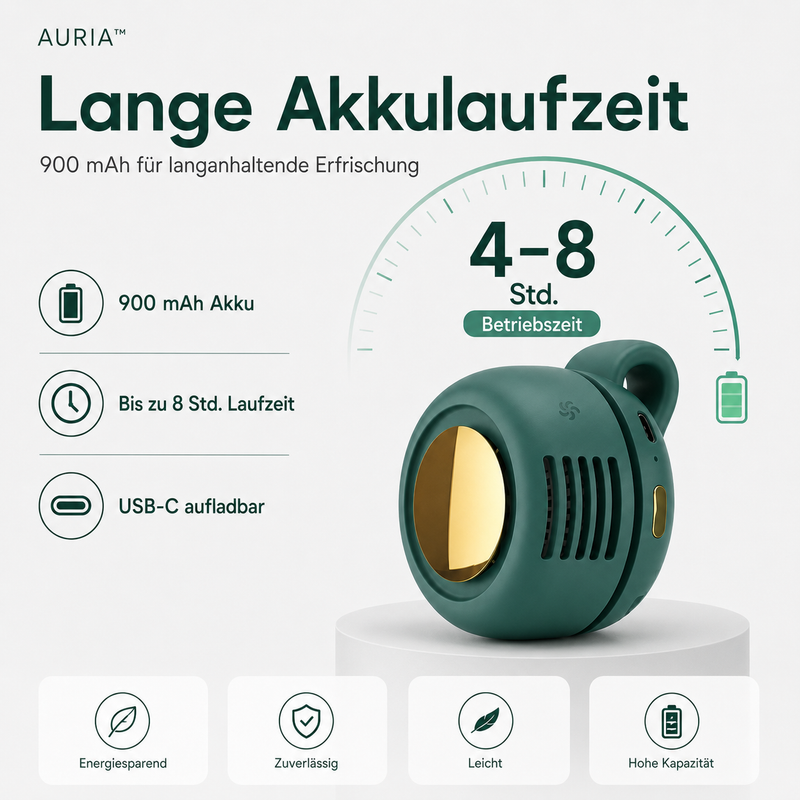 AURIA Tragbarer, geräuschloser Mini-Ventilator ohne Flügel, 3 Geschwindigkeitsstufen