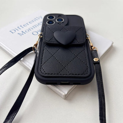 Cute Heart Lanyard Crossbody Necklace Strap Card Holder Phone Case for IPhone 17 Air 16 15 14 Plus 13 12 11 Pro Max X XR Cover