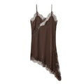 Satin-Slipkleid mit Spitze – asymmetrischer Saum, 3 Farben