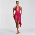 Zweiteiler mit Neckholder-Body & drapiertem Rock – 3 Farben