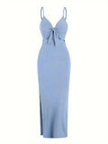 Langes Feinstrickkleid mit Trägern – Rückenfrei
