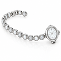 Ovale Damenuhr mit Steinbesatz – Gliederarmband, 3 Farben