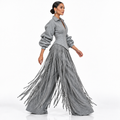 Zweiteiler mit Fransen – Korsett-Jacke & weite Hose, Grau