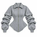 Zweiteiler mit Fransen – Korsett-Jacke & weite Hose, Grau