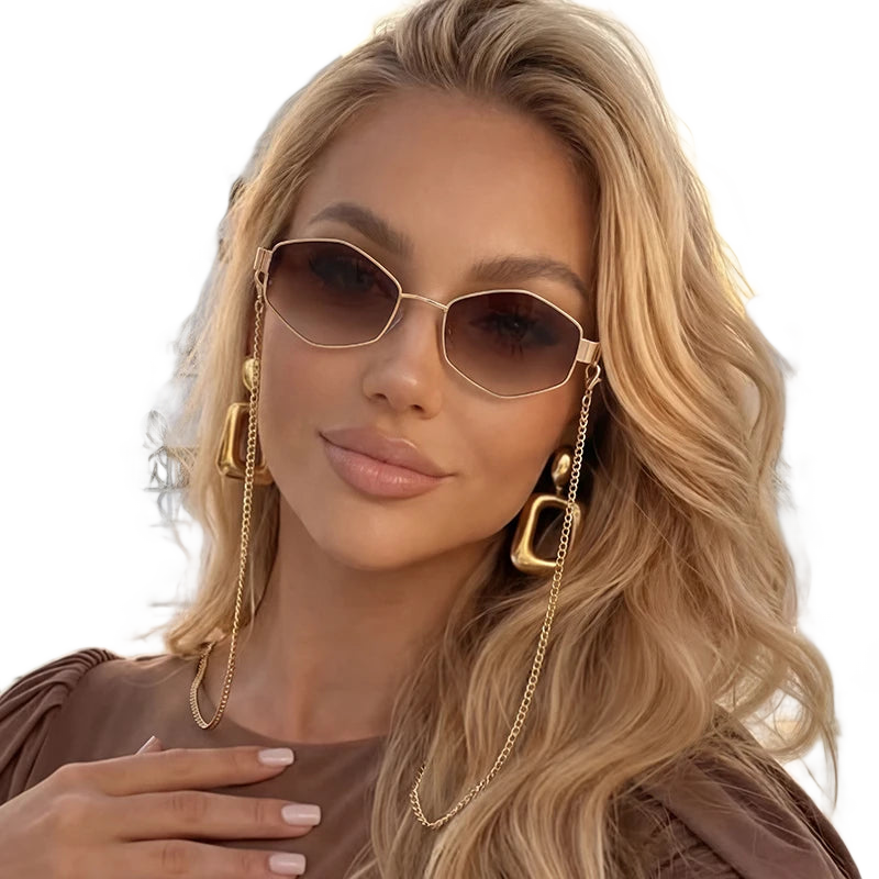 Hexagon-Sonnenbrille mit Kette – Damen UV400