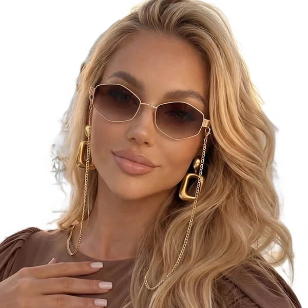 Hexagon-Sonnenbrille mit Kette – Damen UV400