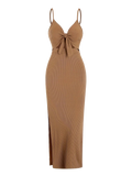 Langes Feinstrickkleid mit Trägern – Rückenfrei