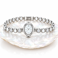 Ovale Damenuhr mit Steinbesatz – Gliederarmband, 3 Farben