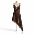 Satin-Slipkleid mit Spitze – asymmetrischer Saum, 3 Farben