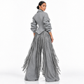 Zweiteiler mit Fransen – Korsett-Jacke & weite Hose, Grau